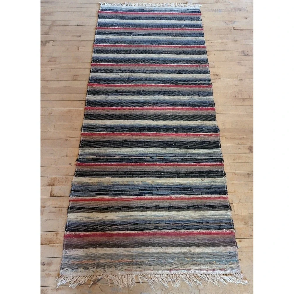 Antique Imported‎ Swedish Hand Made Rag Rug Runner (31.5